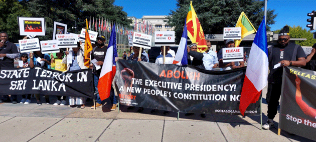Protest in Geneva - ආණ්ඩුවේ මර්ධනයට එරෙහිව ජිනීවා හී විරෝධයක්